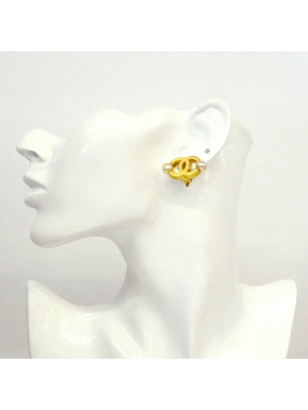 Chanel Earrings CC Logo Gold Plated Faux Pearl